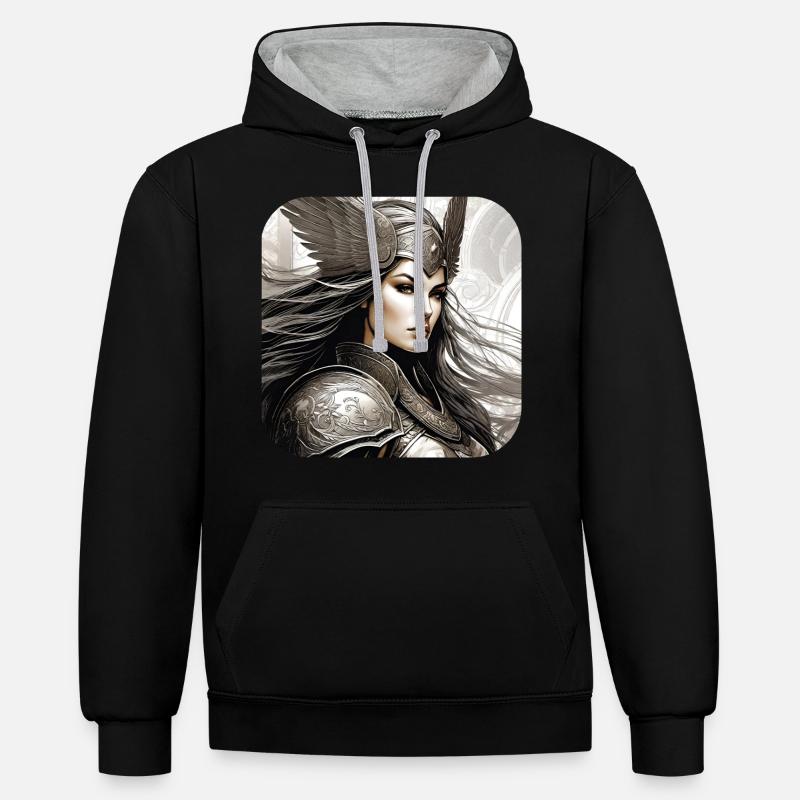 Fière Viking Germanin Shieldmaiden - Sweat à capuche contrasté - noir/gris chiné