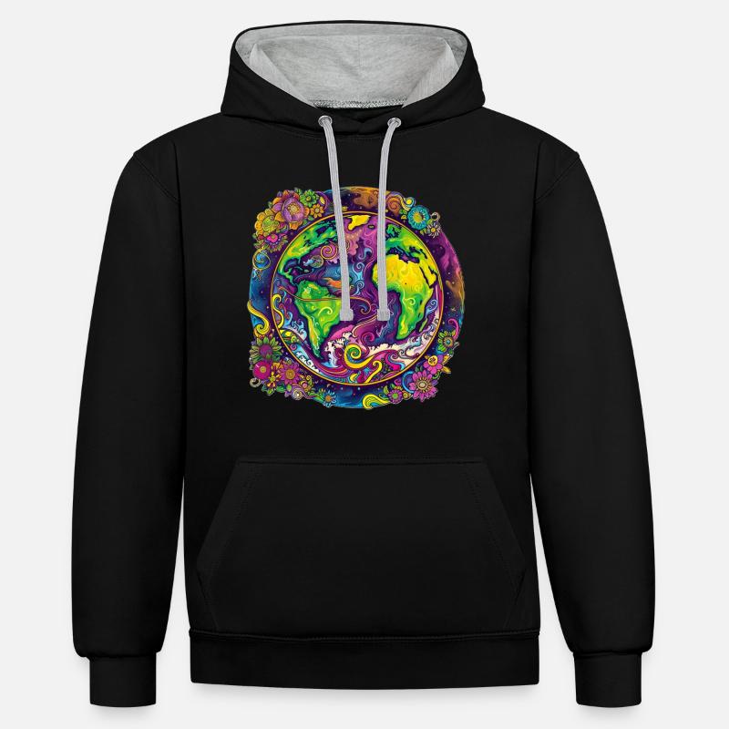 La Terre - Sweat à capuche contrasté - noir/gris chiné