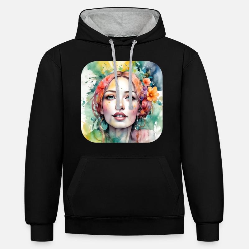 Fille de fleur cool - Sweat à capuche contrasté - noir/gris chiné