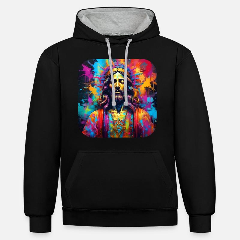 Jésus en style graffiti - Sweat à capuche contrasté - noir/gris chiné
