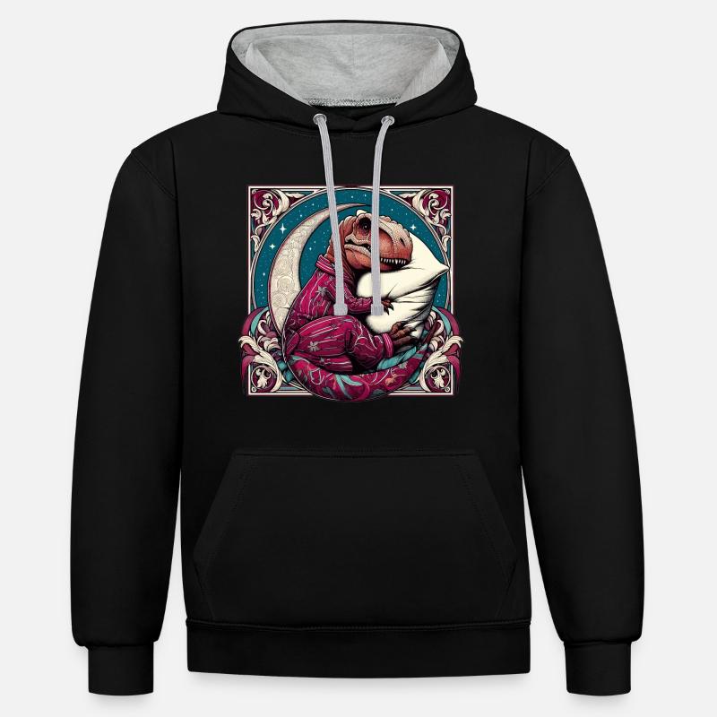 T-Rex Sleeping Hobby Gift - Contrast hoodie - black/heather grey