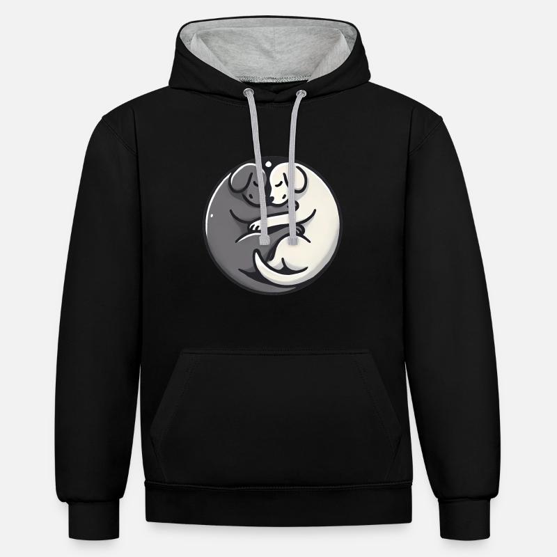 YinYang Sleeping Dogs Design - Sweat à capuche contrasté - noir/gris chiné
