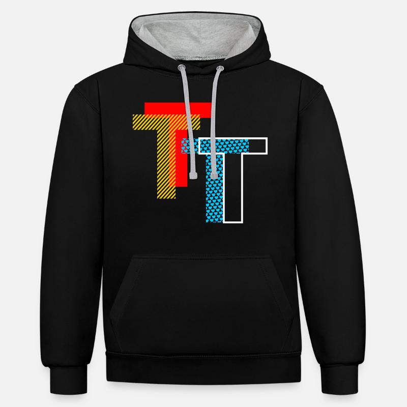 T Initial - Sweat à capuche contrasté - noir/gris chiné