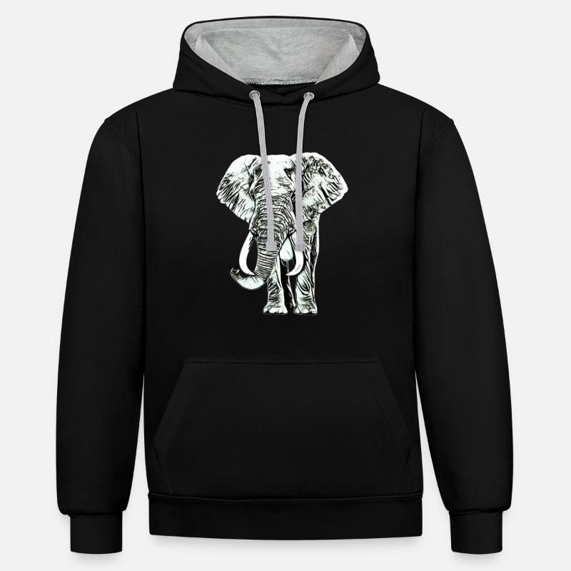 Éléphant - Sweat à capuche contrasté - noir/gris chiné
