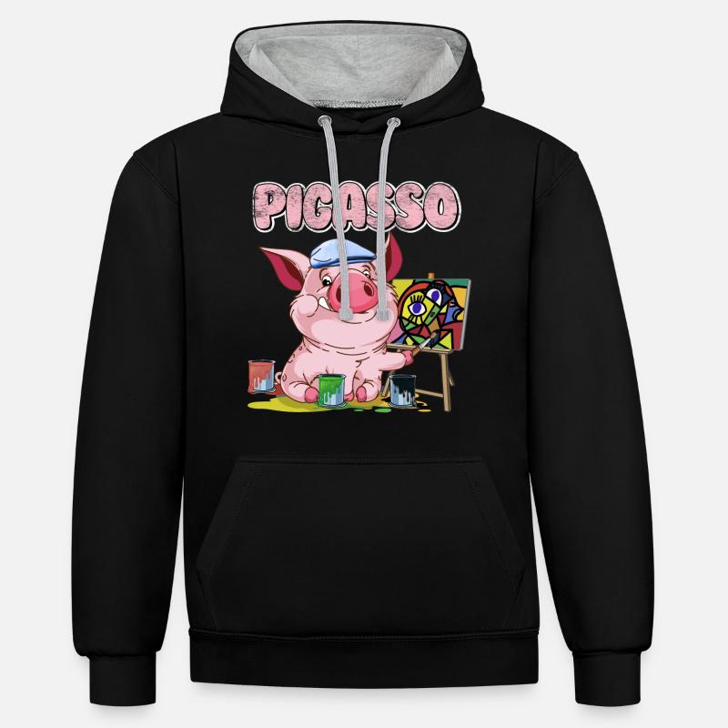 Pigasso comme Picasso - Sweat à capuche contrasté - noir/gris chiné
