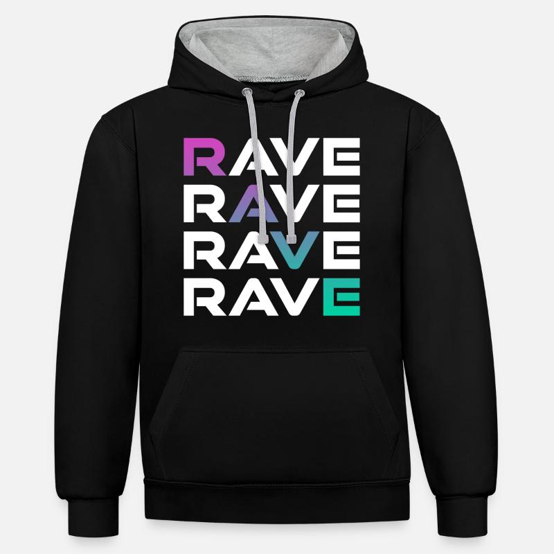 Rave Techno Electro - Sweat à capuche contrasté - noir/gris chiné