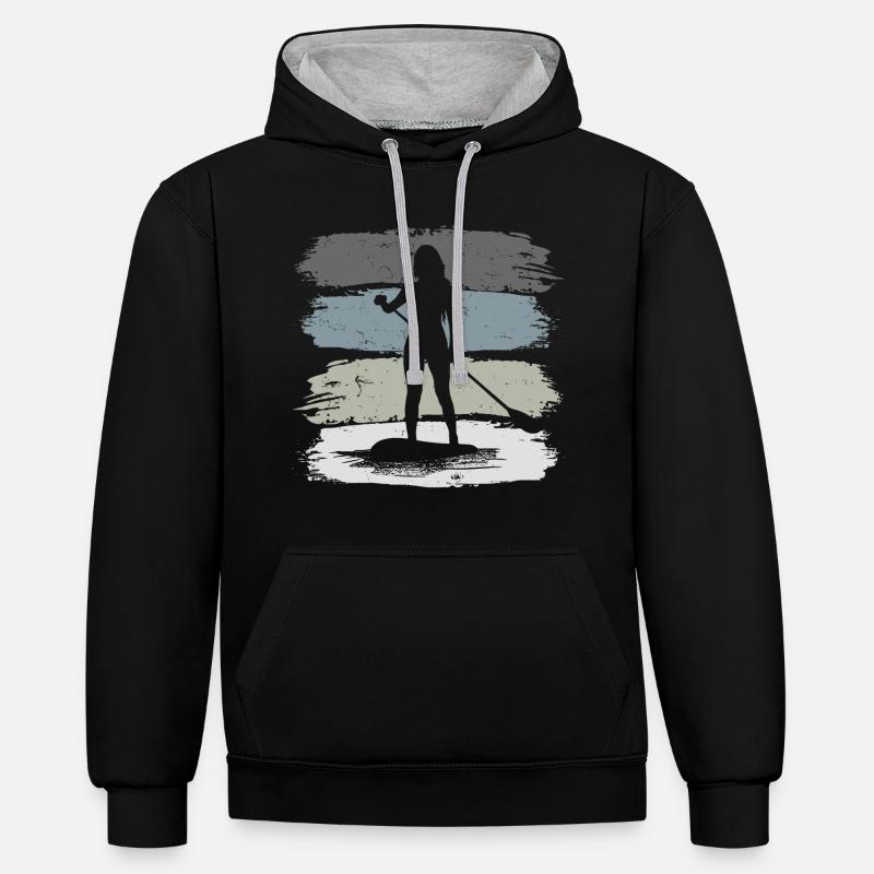 Stand up paddle - Sweat à capuche contrasté - noir/gris chiné