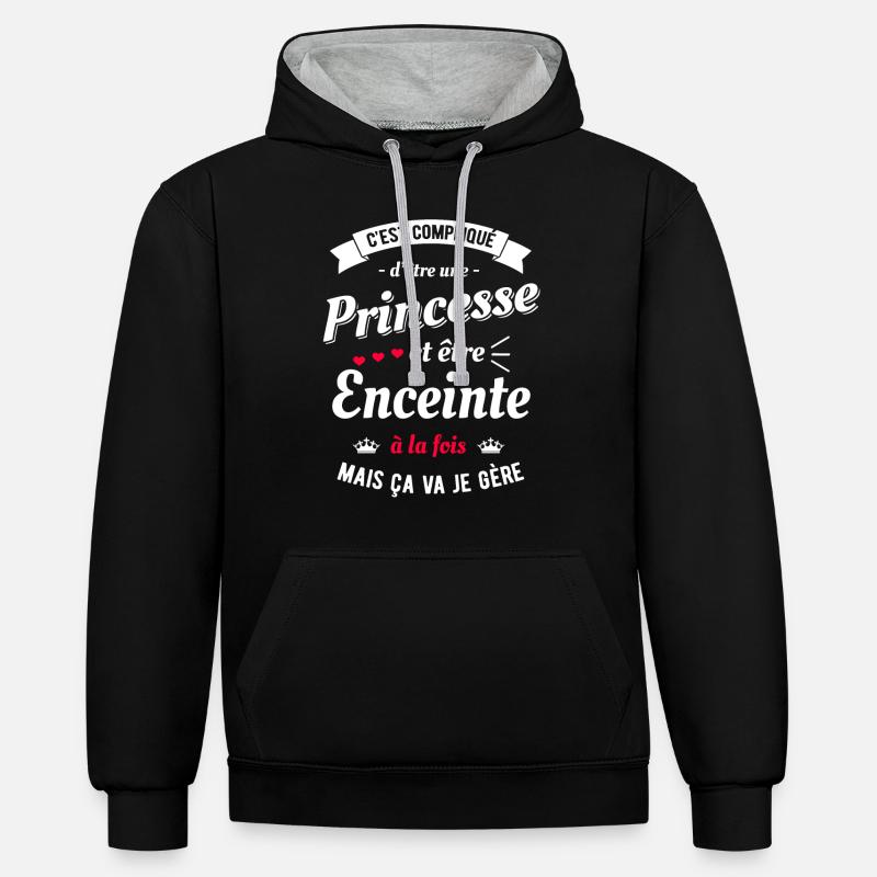 PRINCESSE ET ENCEINTE - Sweat à capuche contrasté - noir/gris chiné