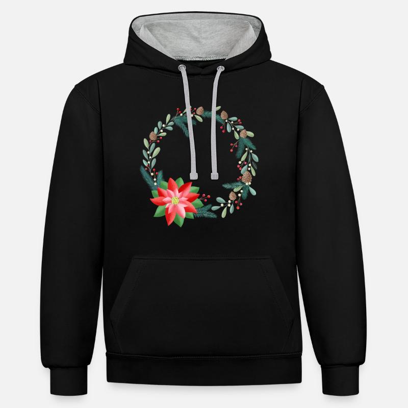 Weihnachtskranz personalisierbar mit deinem Text - Kontrast-Hoodie - Schwarz/Grau meliert