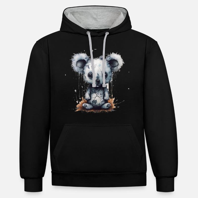 Koala mignon et triste - Sweat à capuche contrasté - noir/gris chiné