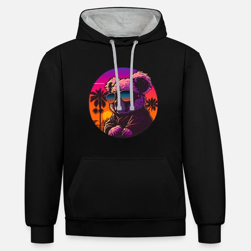 Synthwave Koala Sunset - Sweat à capuche contrasté - noir/gris chiné