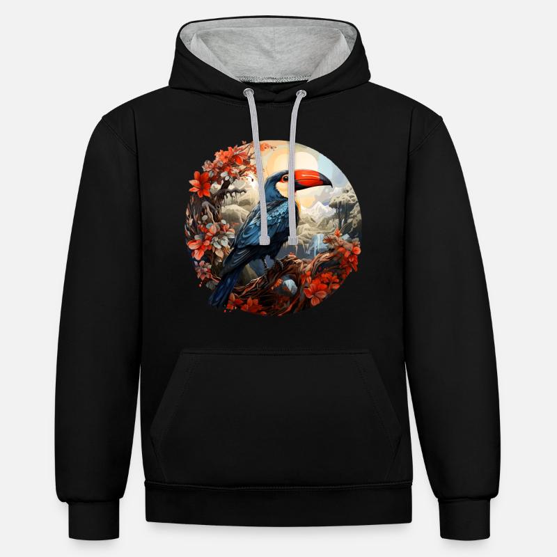 Toucan - Sweat à capuche contrasté - noir/gris chiné