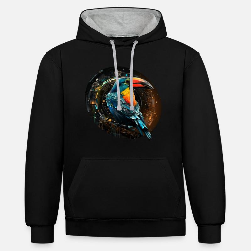 Toucan dans l’espace - Sweat à capuche contrasté - noir/gris chiné