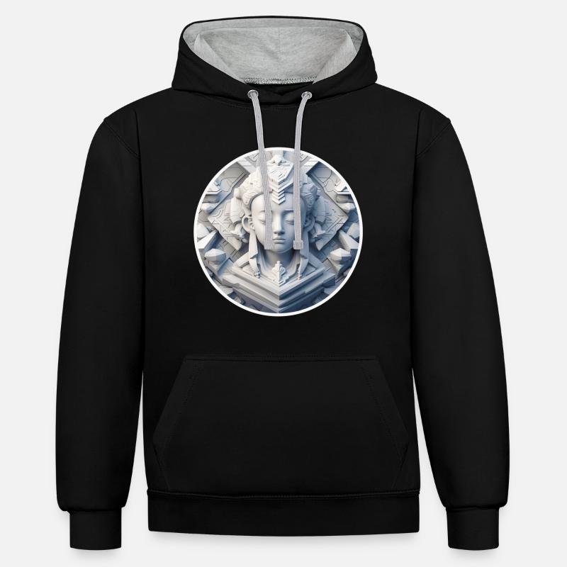 Mind 01 - Kontrast-Hoodie - Schwarz/Grau meliert