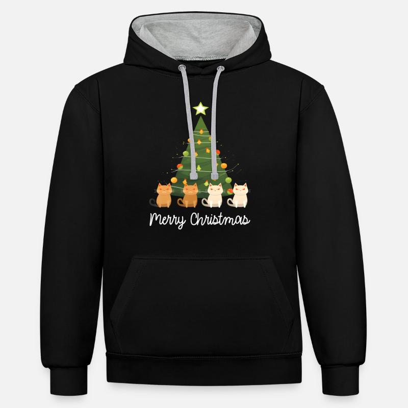 Joyeux Noël 4 chats - Sweat à capuche contrasté - noir/gris chiné