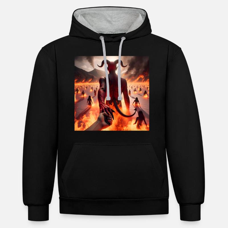 Suivez-moi jusqu’à l’abîme - Pacte du Diable Infernal #10 - Sweat à capuche contrasté - noir/gris chiné