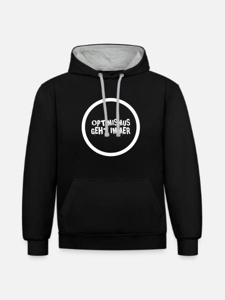 Optimismus geht immer - Kontrast-Hoodie - Schwarz/Grau meliert