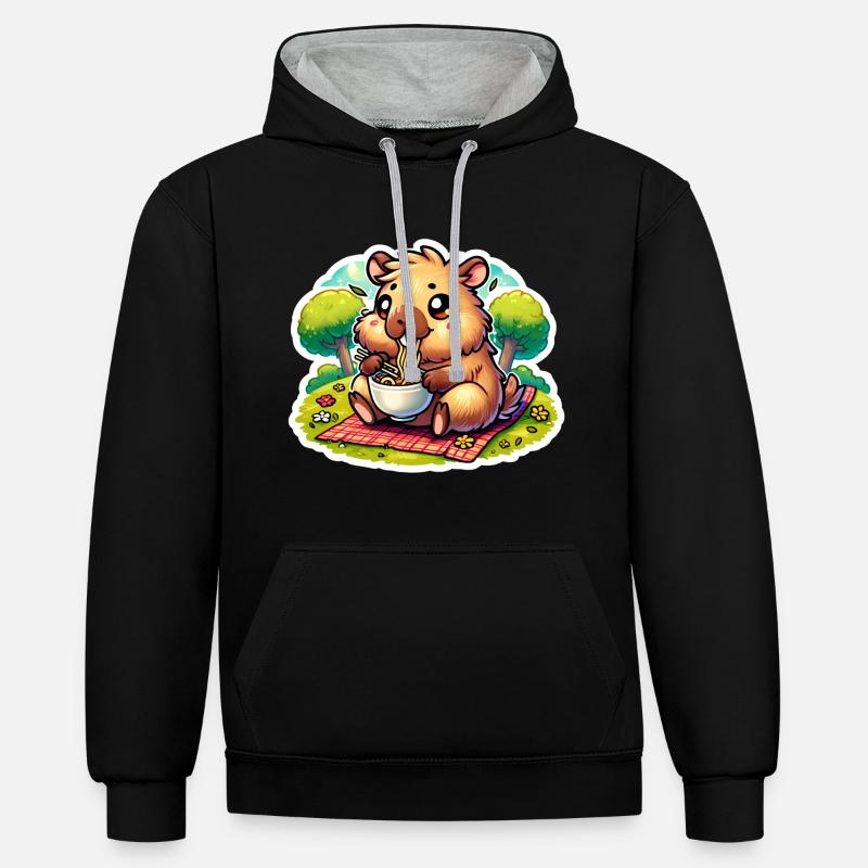 Capybara Ramen Kawaii Anime - Sweat à capuche contrasté - noir/gris chiné