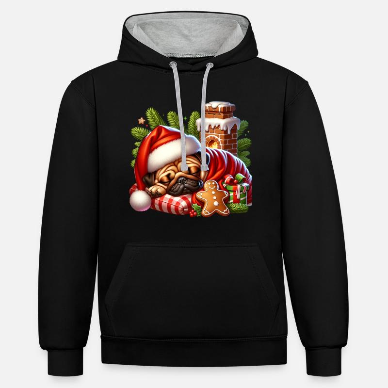 Le carlin dort - Sweat à capuche contrasté - noir/gris chiné