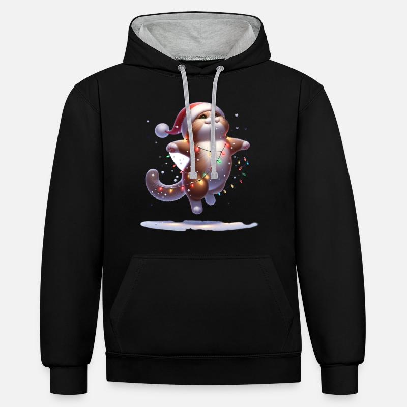 Noël chat - Sweat à capuche contrasté - noir/gris chiné