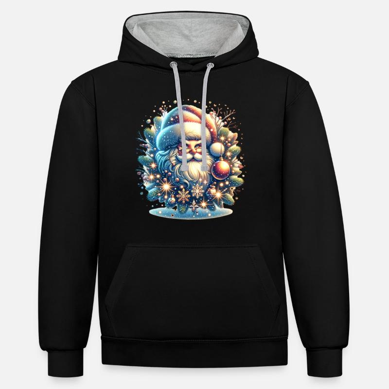Père Noël - Sweat à capuche contrasté - noir/gris chiné