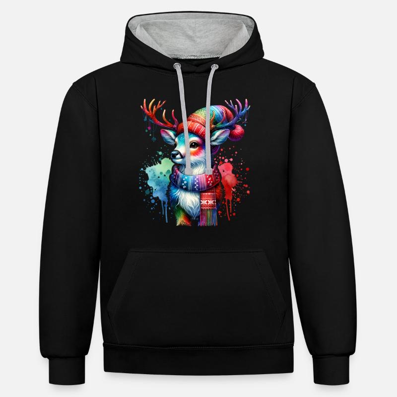 Noël Cerf Noël - Sweat à capuche contrasté - noir/gris chiné
