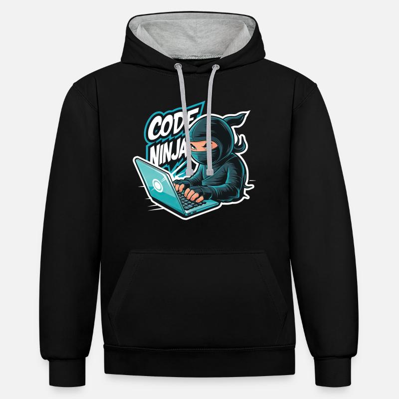 Code Ninja Programmierer Software Entwickler - Kontrast-Hoodie - Schwarz/Grau meliert