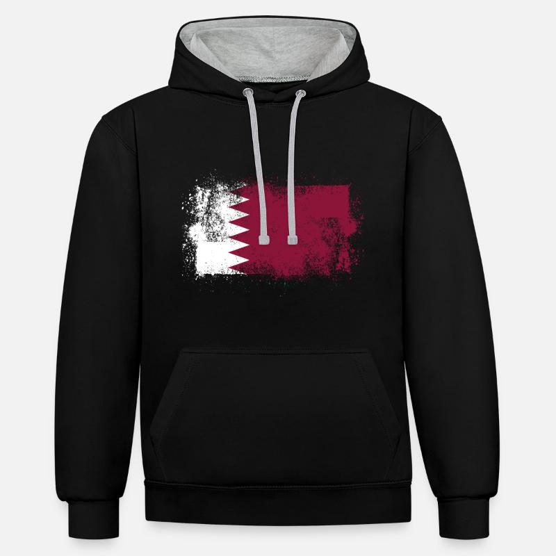 Qatar - Sweat à capuche contrasté - noir/gris chiné