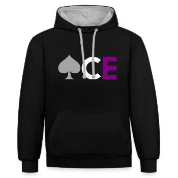 Asexual Pride - Ace Asexuality CSD Ace - Sweat à capuche contrasté - noir/gris chiné - Devant - Anna (173cm) & Nico (186cm)