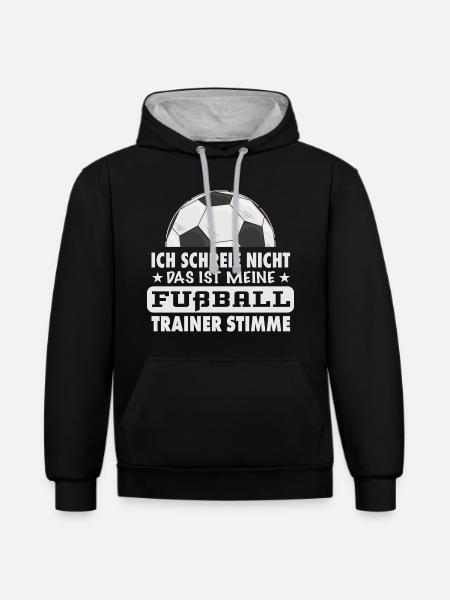 Fußball Trainer Stimme lustiger Spruch Geschenk - Kontrast-Hoodie - Schwarz/Grau meliert