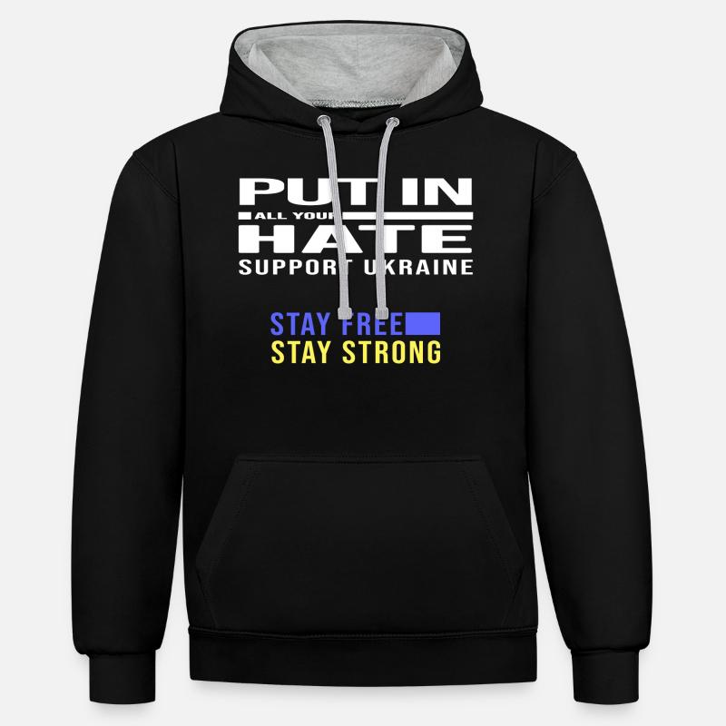 liberté ukraine paix no poutine - Sweat à capuche contrasté - noir/gris chiné
