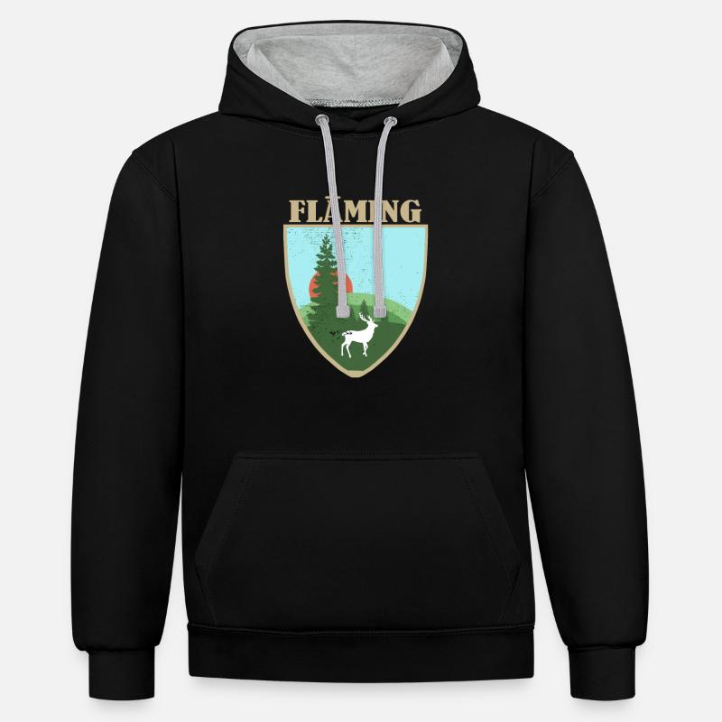 Fläming mit Hirsch - Kontrast-Hoodie - Schwarz/Grau meliert