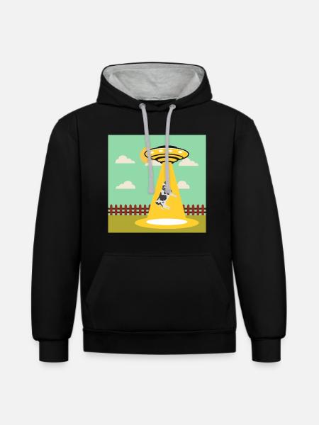 Entführte Kuh - Kontrast-Hoodie - Schwarz/Grau meliert