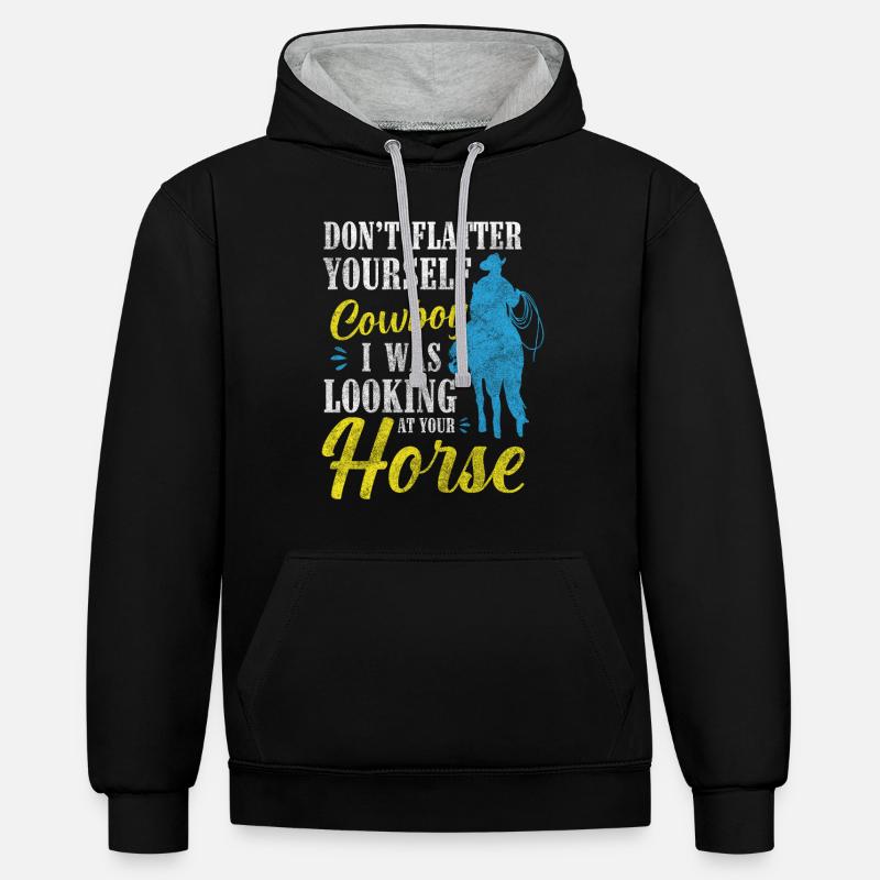 Selle d’équitation de campagne - Sweat à capuche contrasté - noir/gris chiné