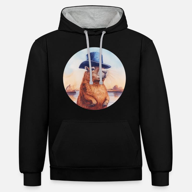 Capybara Cowboy - Sweat à capuche contrasté - noir/gris chiné