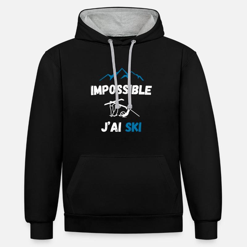Impossible j'ai ski - Sweat à capuche contrasté - noir/gris chiné