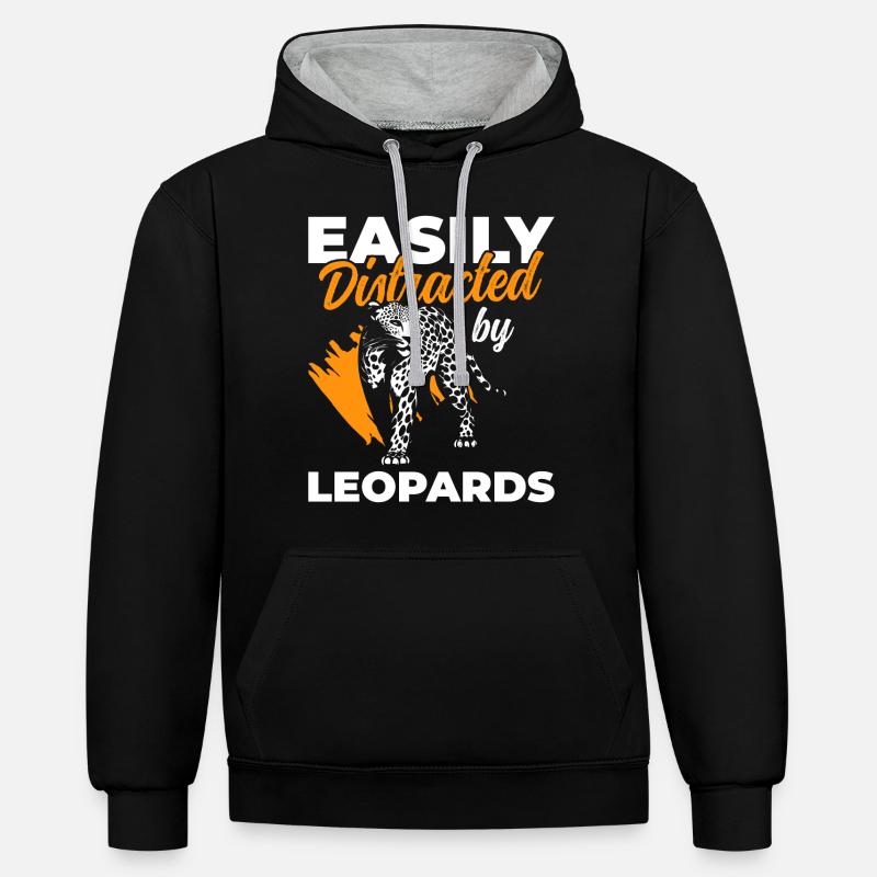 Léopard Chasse Gros Chat Animal - Sweat à capuche contrasté - noir/gris chiné