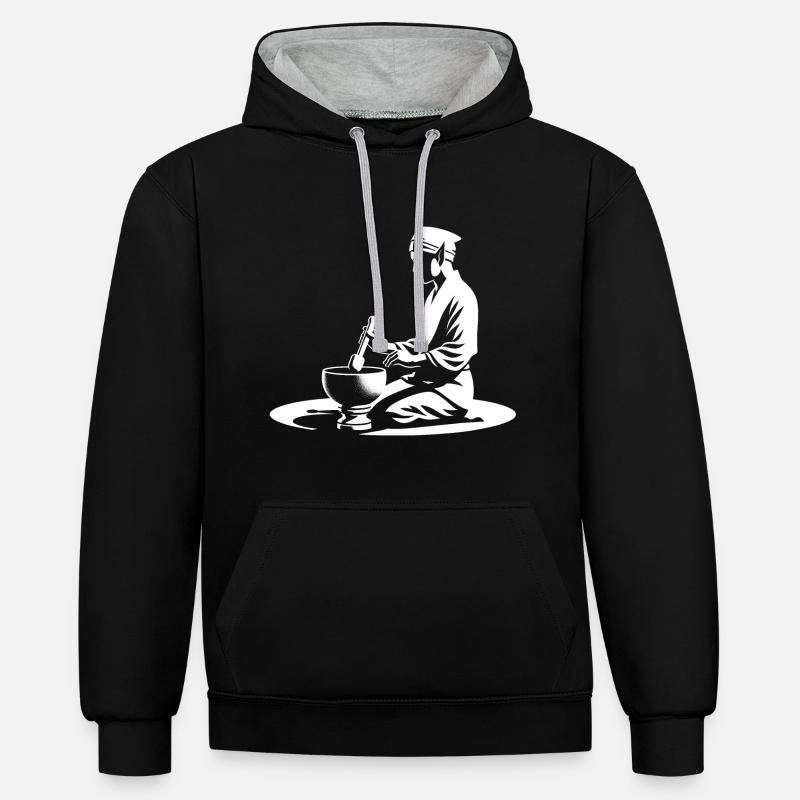 « Méditation sonore elfique » - Sweat à capuche contrasté - noir/gris chiné