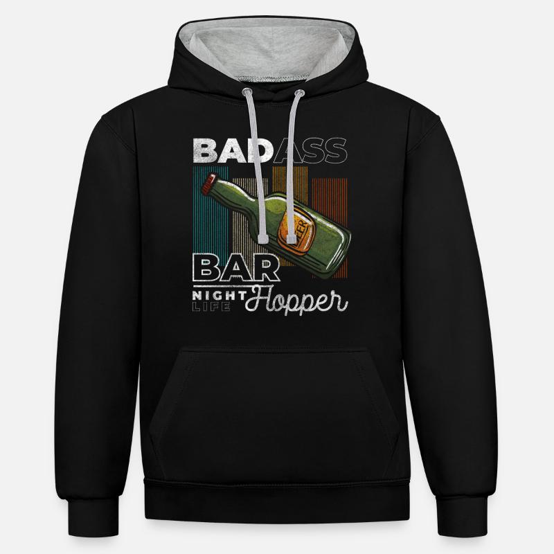 Fête Drunk Fun - Sweat à capuche contrasté - noir/gris chiné