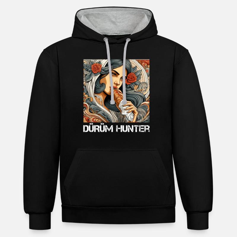 Dürüm Hunter Kebab Cadeau - Sweat à capuche contrasté - noir/gris chiné