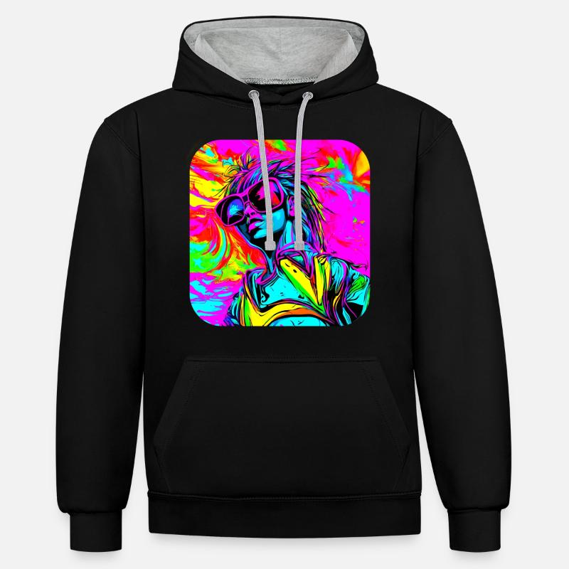 Neon Funky Pop Star Glow Party - Sweat à capuche contrasté - noir/gris chiné