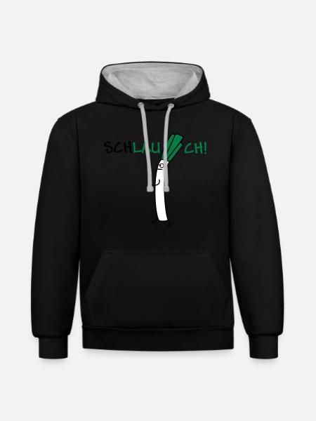 Schlauer Lauch - Kontrast-Hoodie - Schwarz/Grau meliert