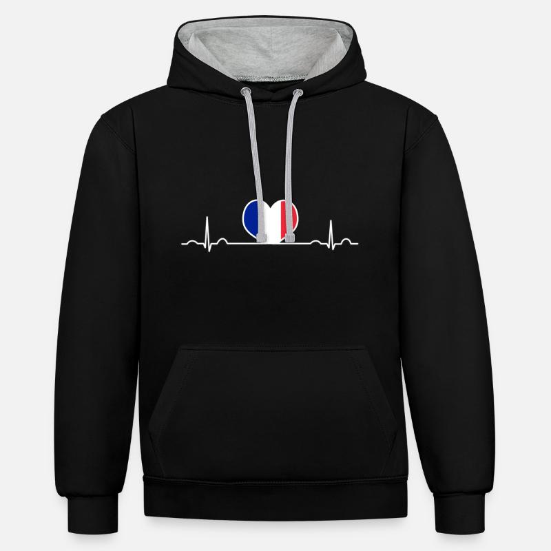 France - Sweat à capuche contrasté - noir/gris chiné