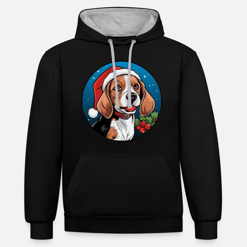 Joyeux Noël Beagle - Sweat à capuche contrasté - noir/gris chiné