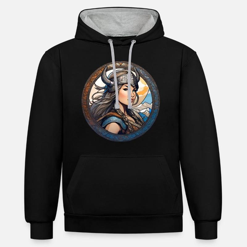 Fière Viking Germanin Shieldmaiden - Sweat à capuche contrasté - noir/gris chiné