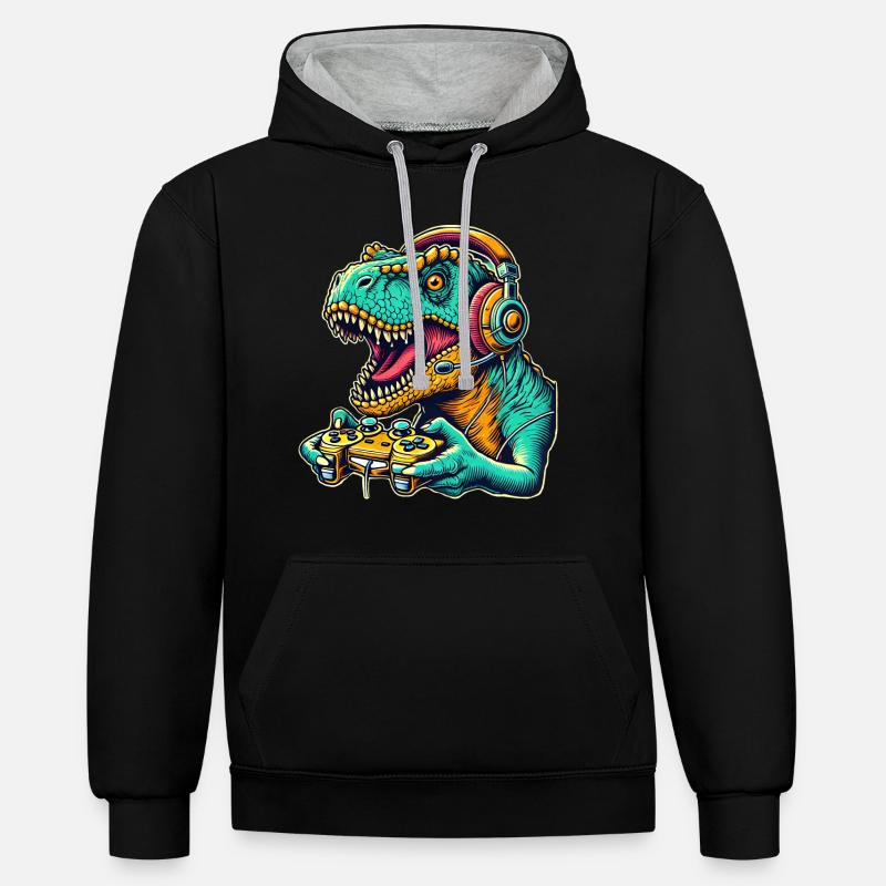 T Rex Dinosaur Gaming - Sweat à capuche contrasté - noir/gris chiné