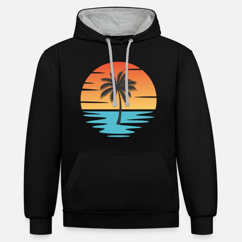 Plage Coucher de soleil - Sweat à capuche contrasté - noir/gris chiné