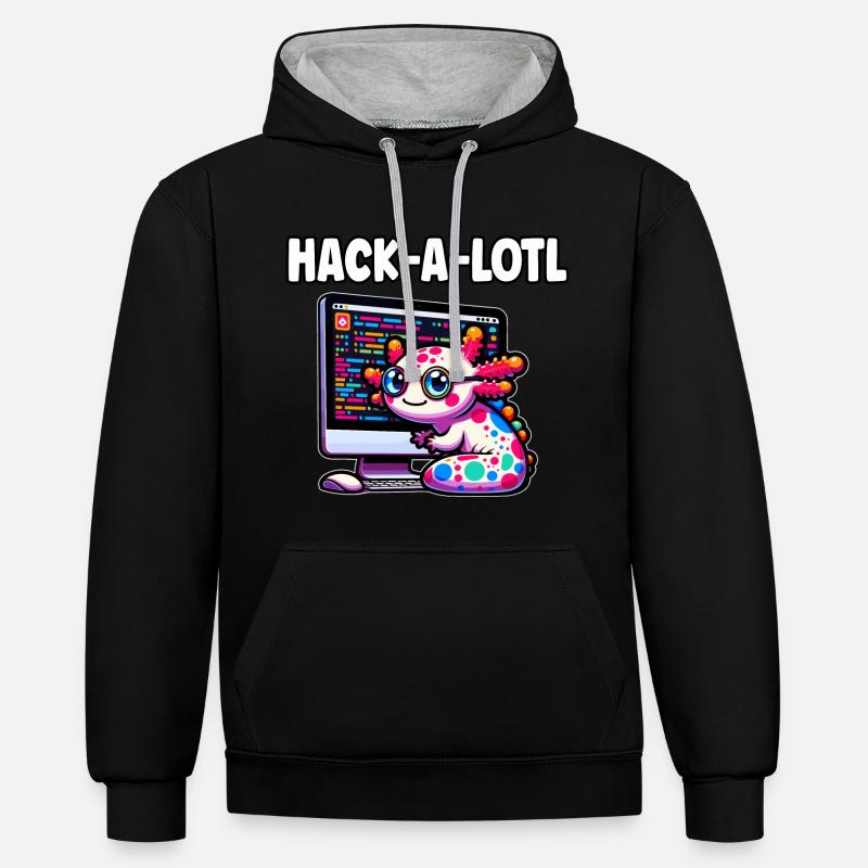 Funny Coding Axolotl Programming Gift - Contrast hoodie - black/heather grey