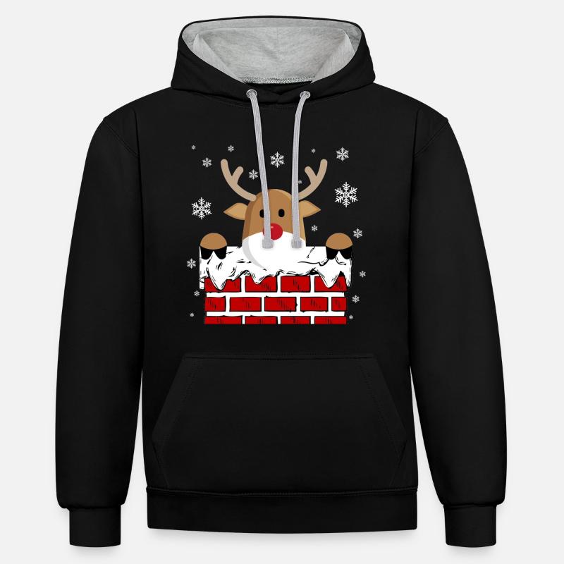 Rudolph dans la cheminée - Sweat à capuche contrasté - noir/gris chiné