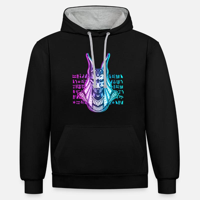 Anubis Dieu Egypte - Sweat à capuche contrasté - noir/gris chiné